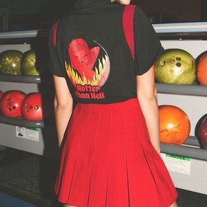 Valfre, black button up, “hotter than hell” shirt